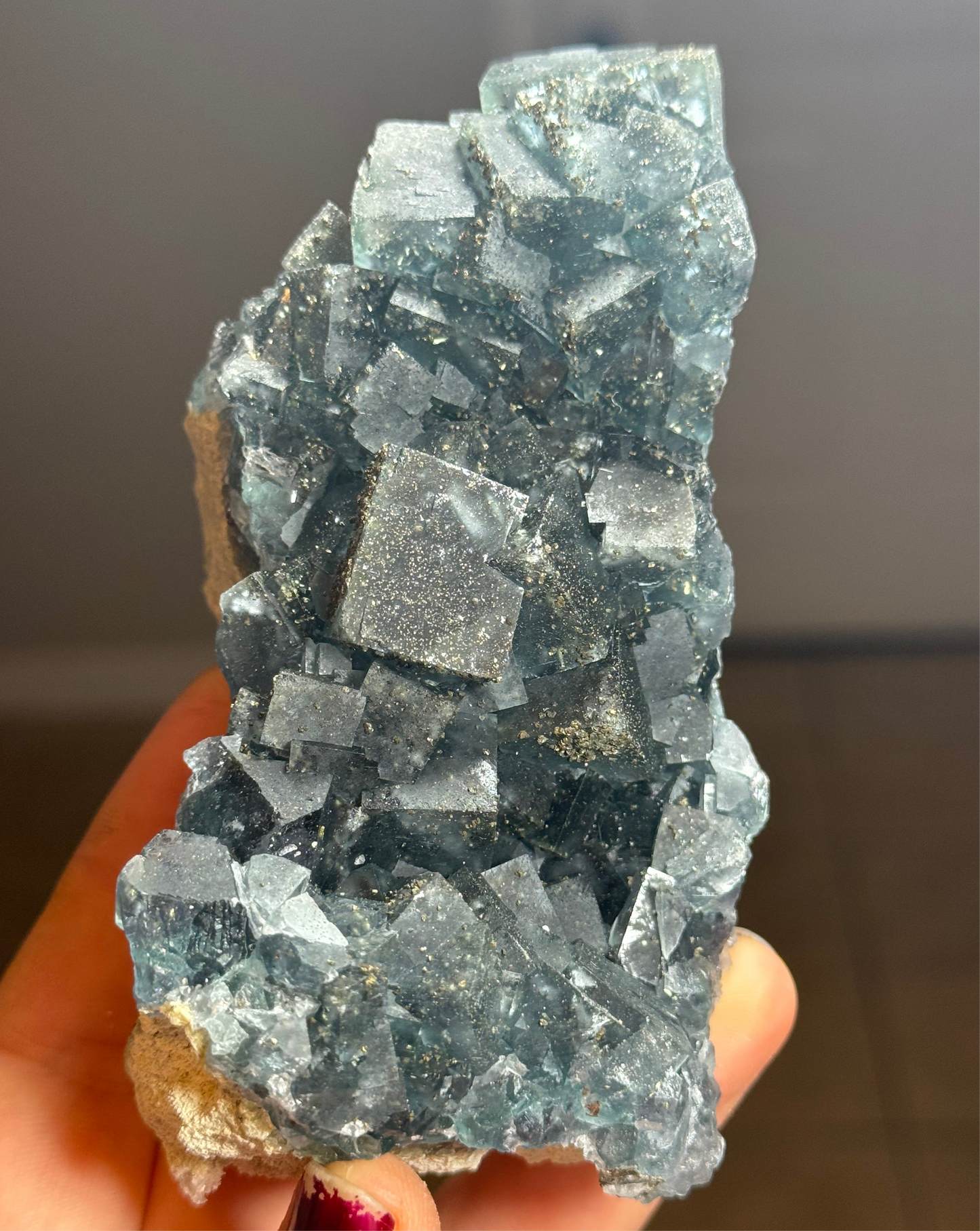 Blue Fluorite with Pyrite, China