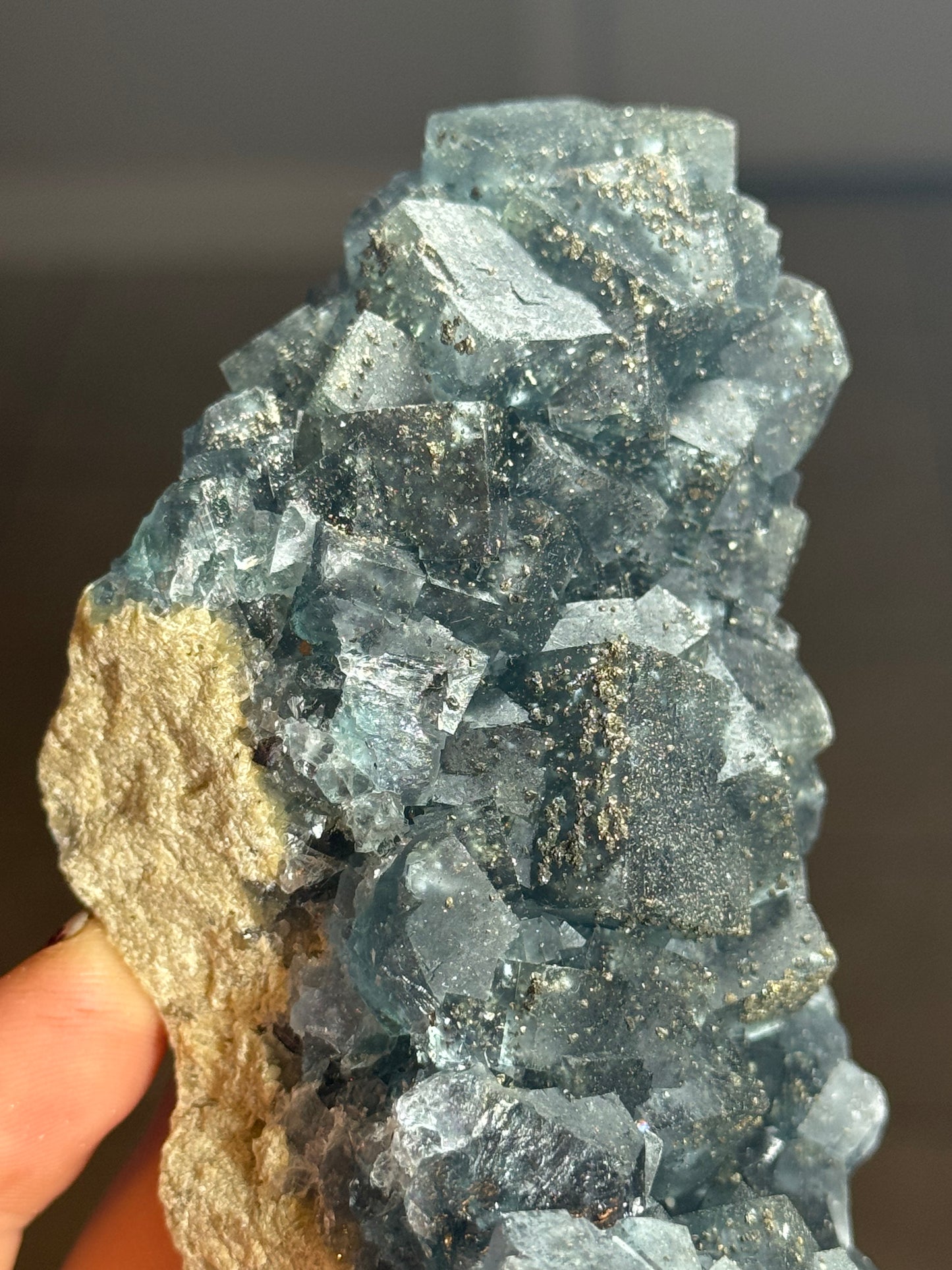 Blue Fluorite with Pyrite, China