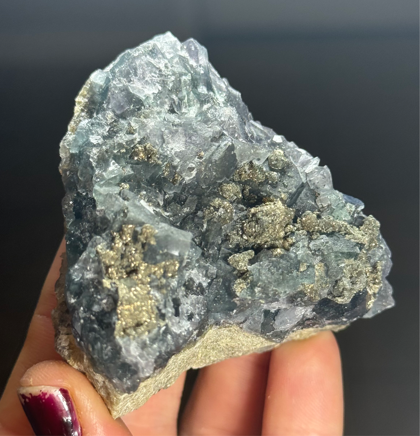 Blue Fluorite with Pyrite, China