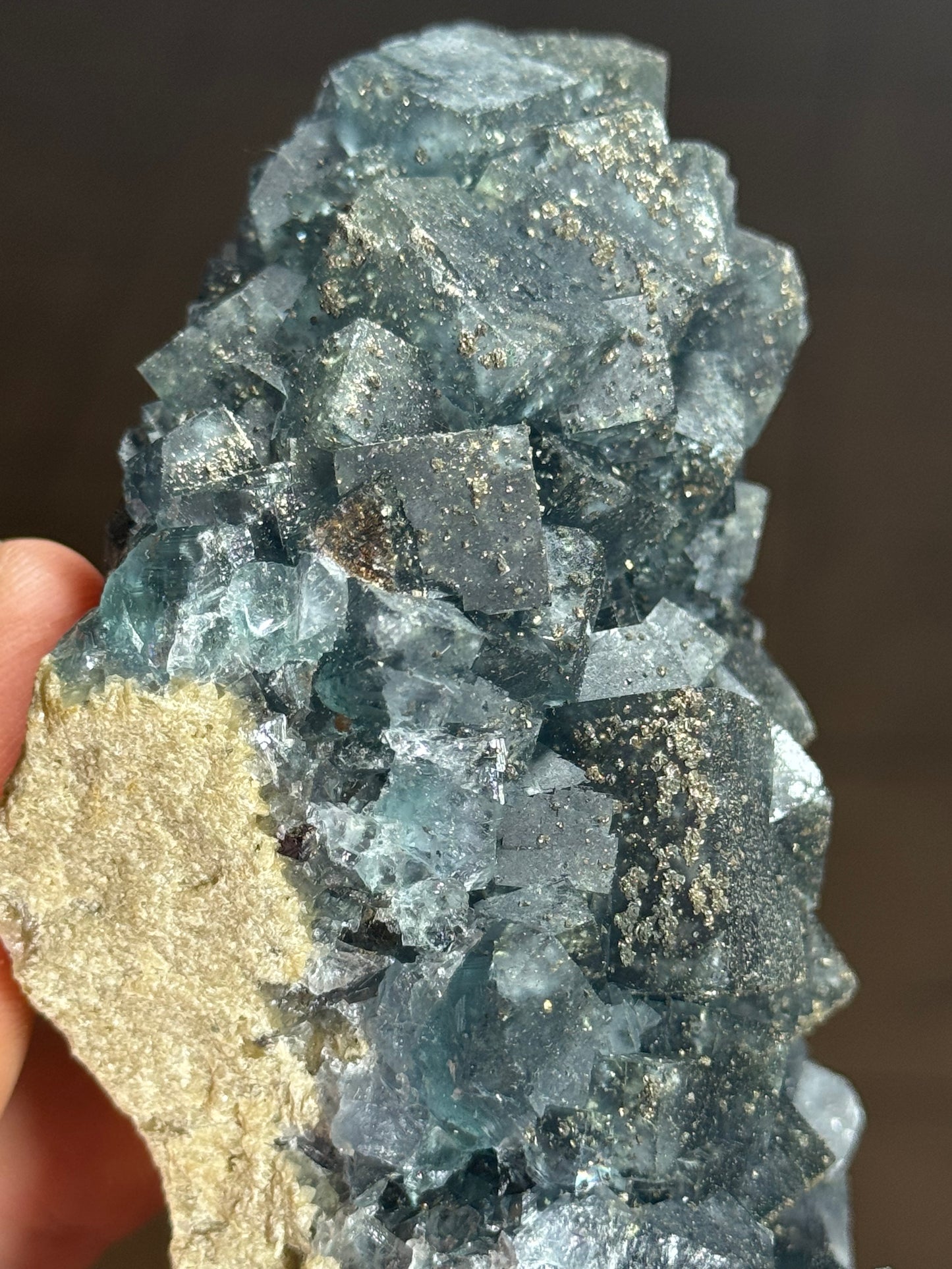 Blue Fluorite with Pyrite, China
