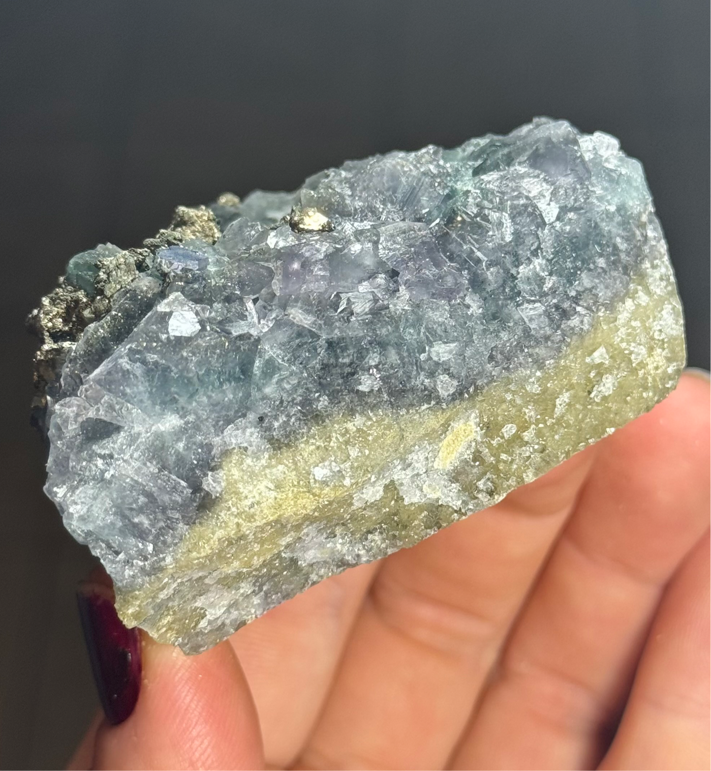 Blue Fluorite with Pyrite, China