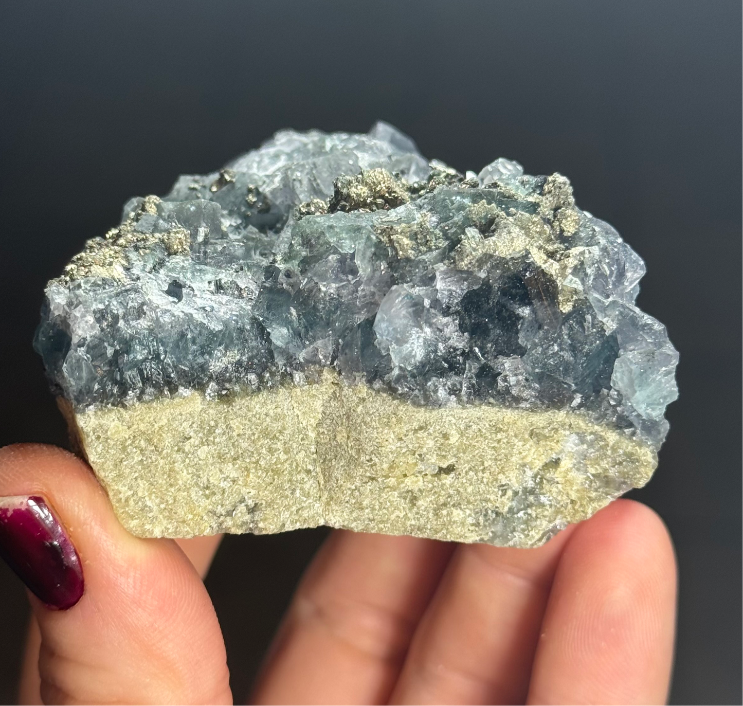 Blue Fluorite with Pyrite, China