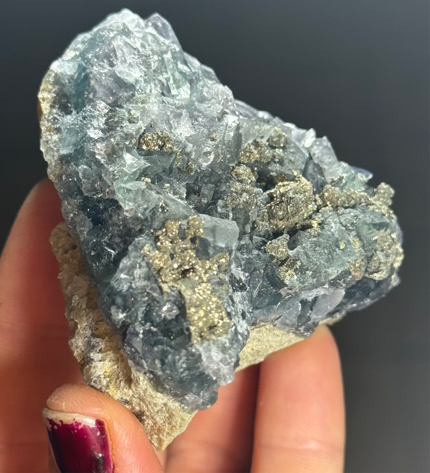 Blue Fluorite with Pyrite, China
