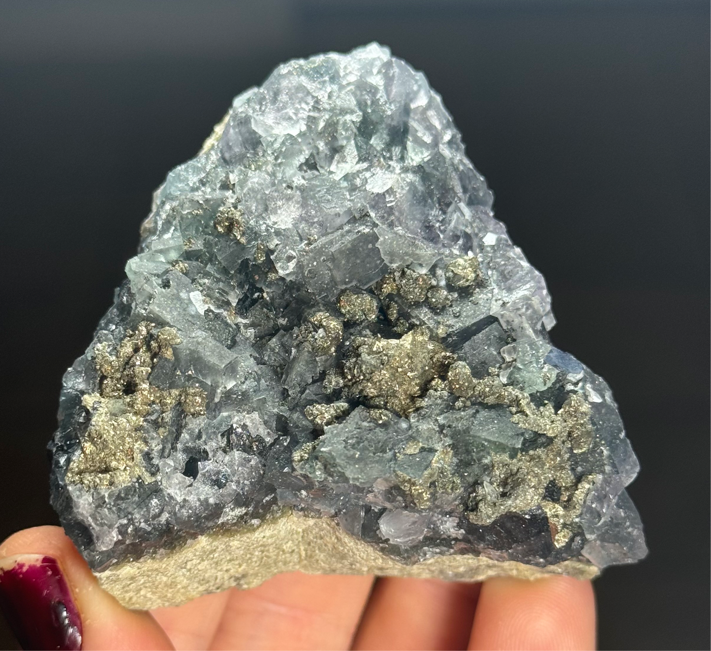 Blue Fluorite with Pyrite, China