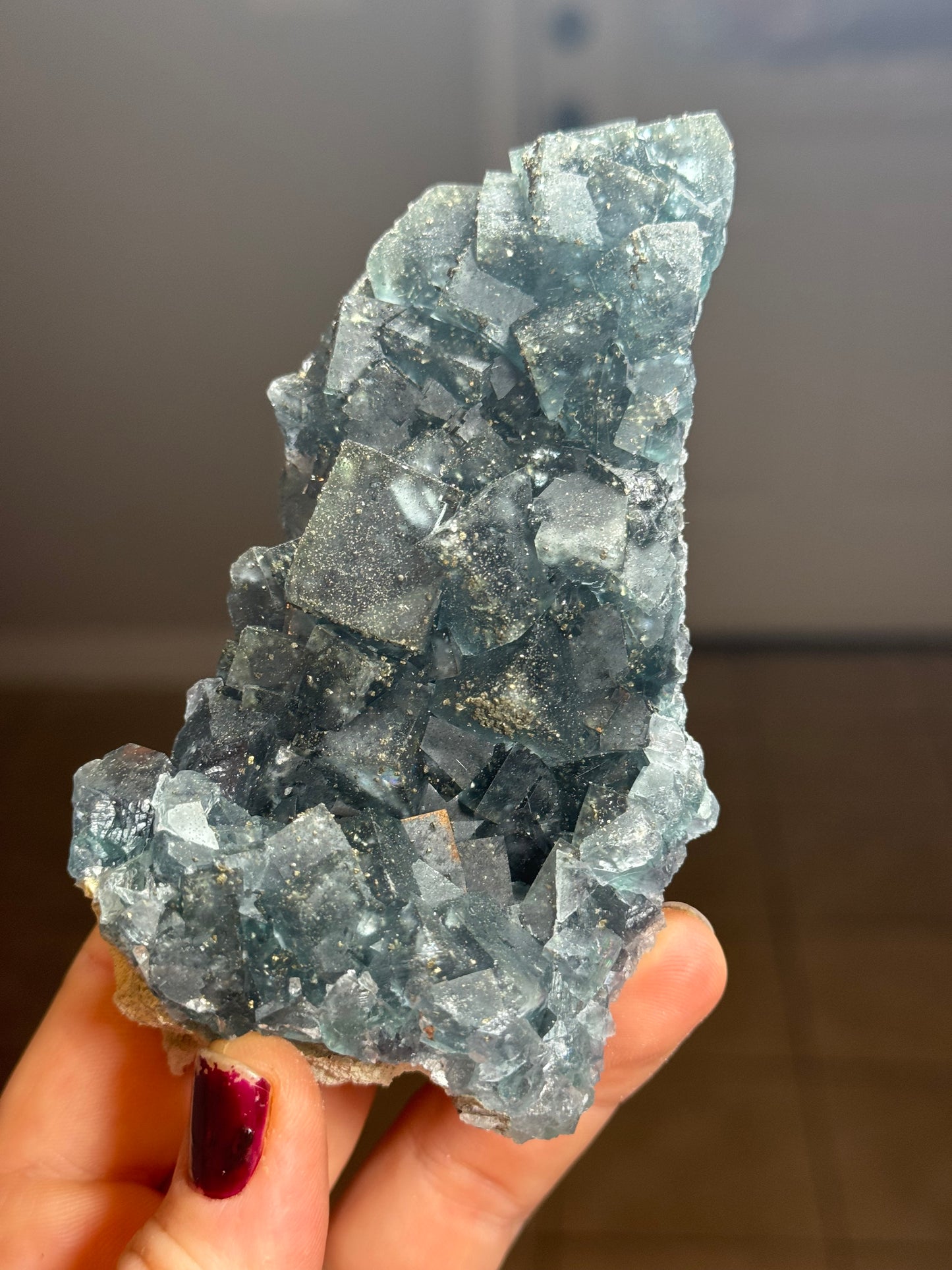Blue Fluorite with Pyrite, China