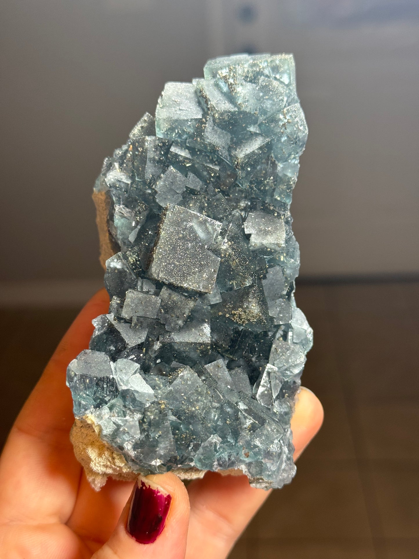 Blue Fluorite with Pyrite, China