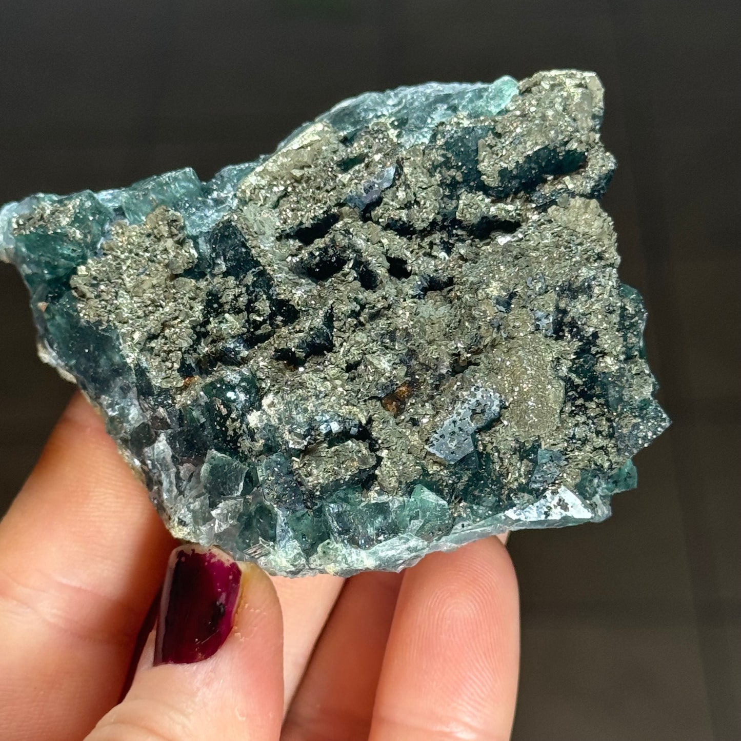 Blue Fluorite with Pyrite, China