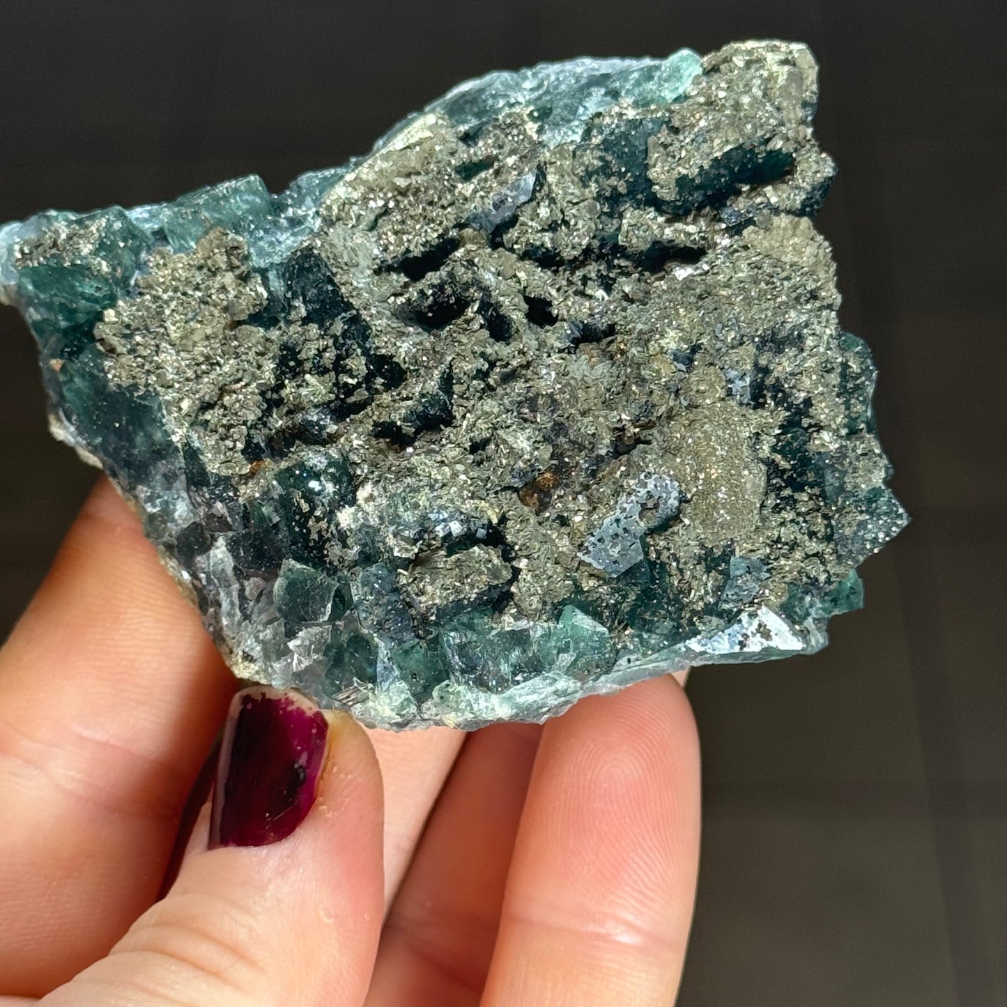 Blue Fluorite with Pyrite, China