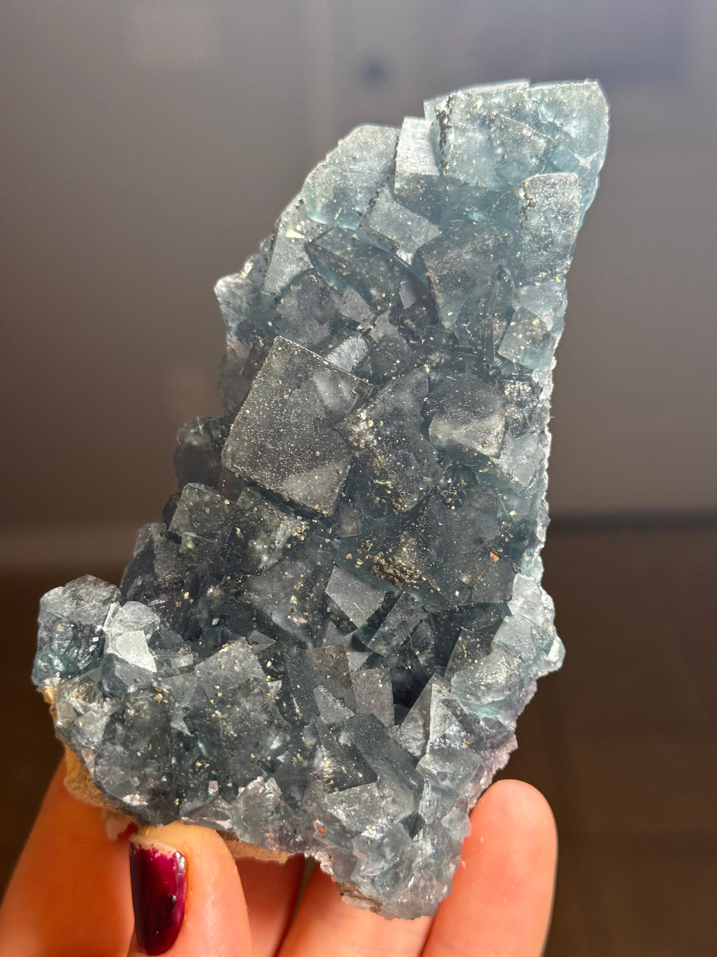 Blue Fluorite with Pyrite, China