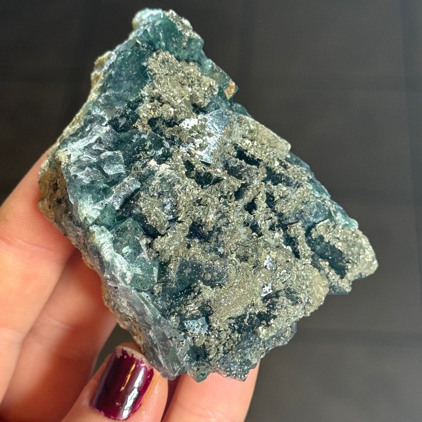 Blue Fluorite with Pyrite, China