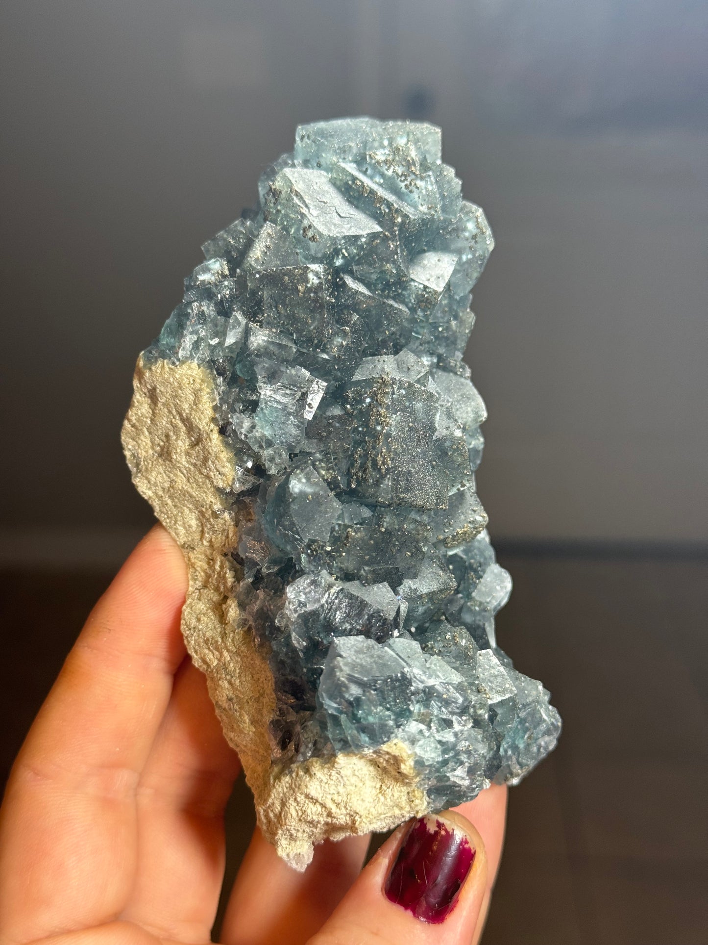 Blue Fluorite with Pyrite, China