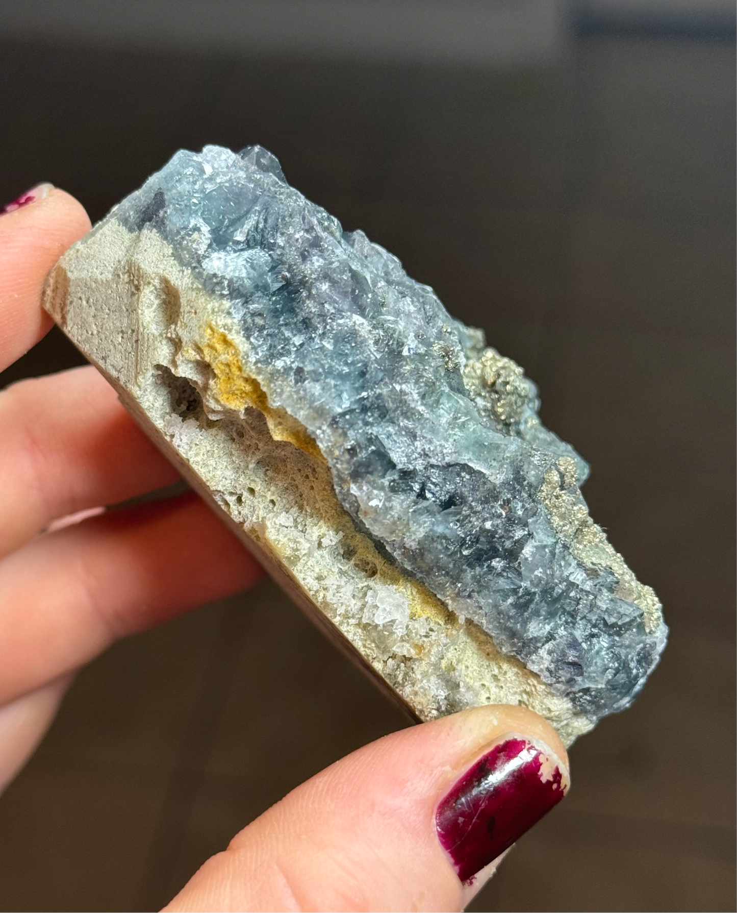 Blue Fluorite with Pyrite, China