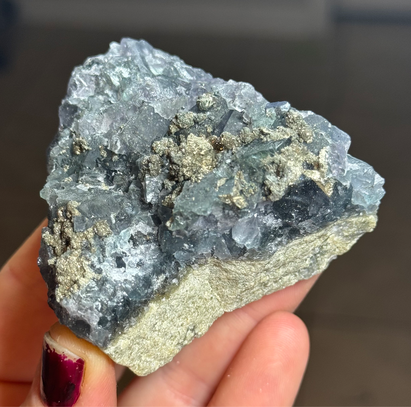 Blue Fluorite with Pyrite, China