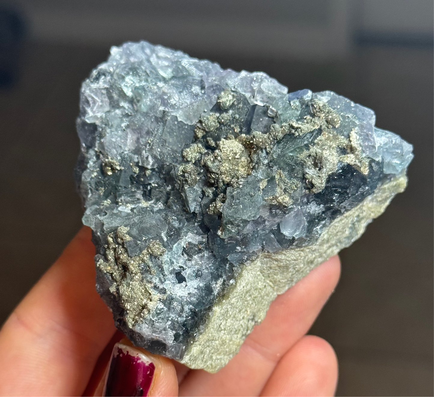 Blue Fluorite with Pyrite, China