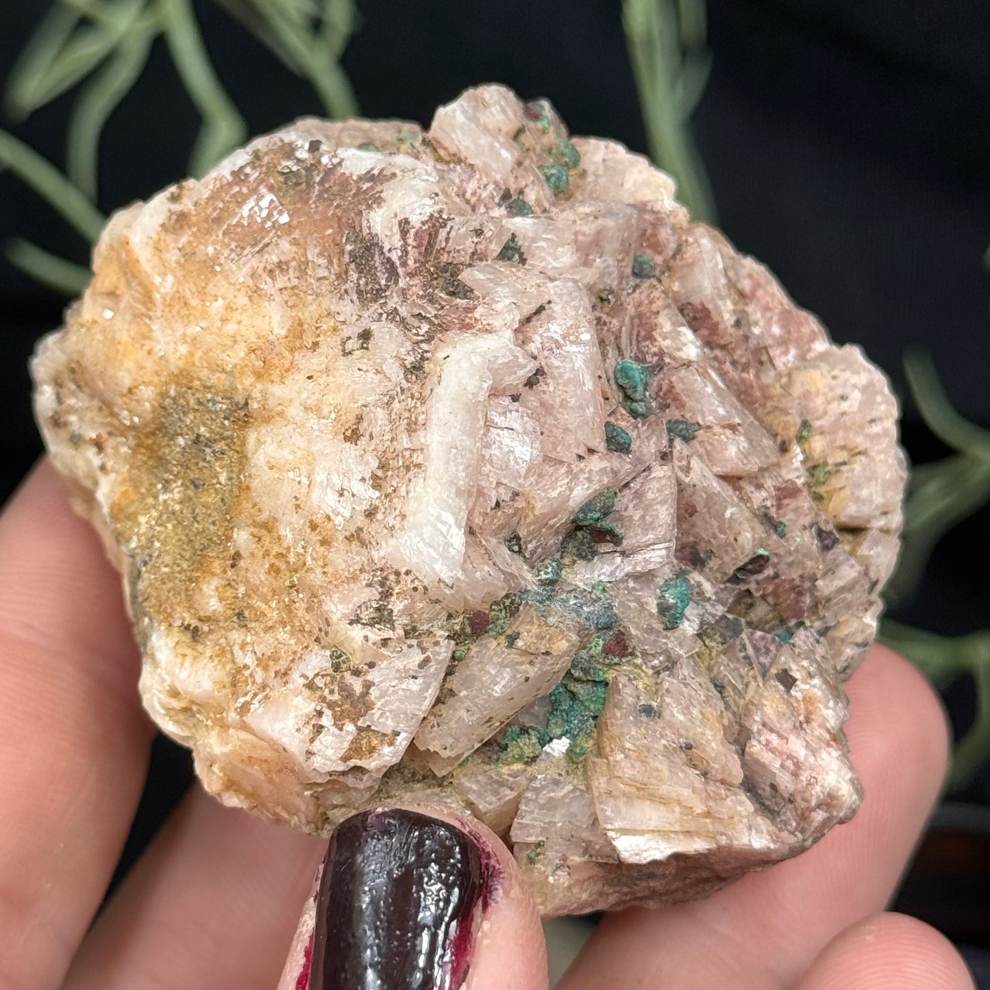 Pink Dolomite with Green Malachite Specimen