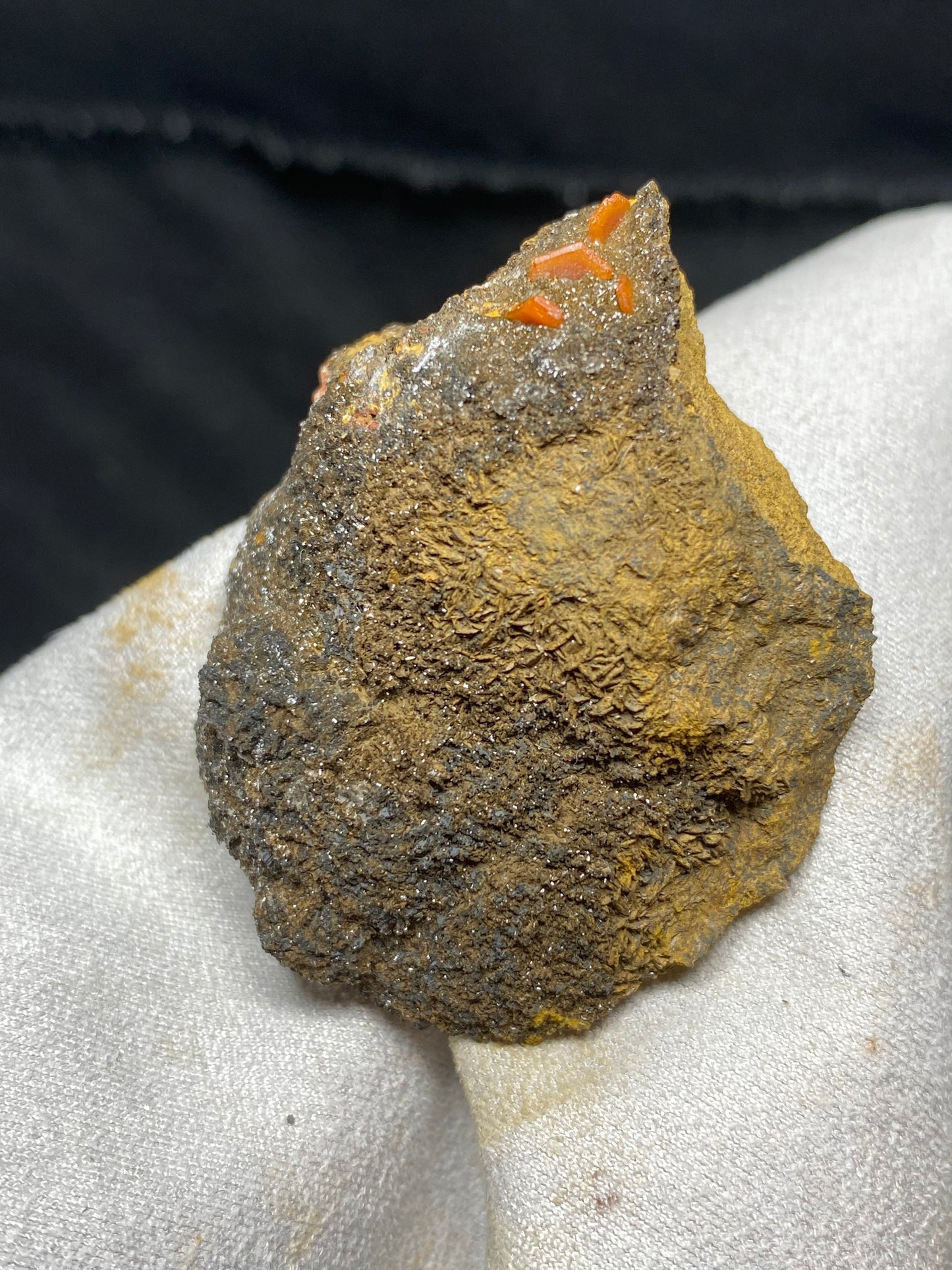 Micro Druzy Goethite Crystal Specimen with Vanadinite Blades 1.3”