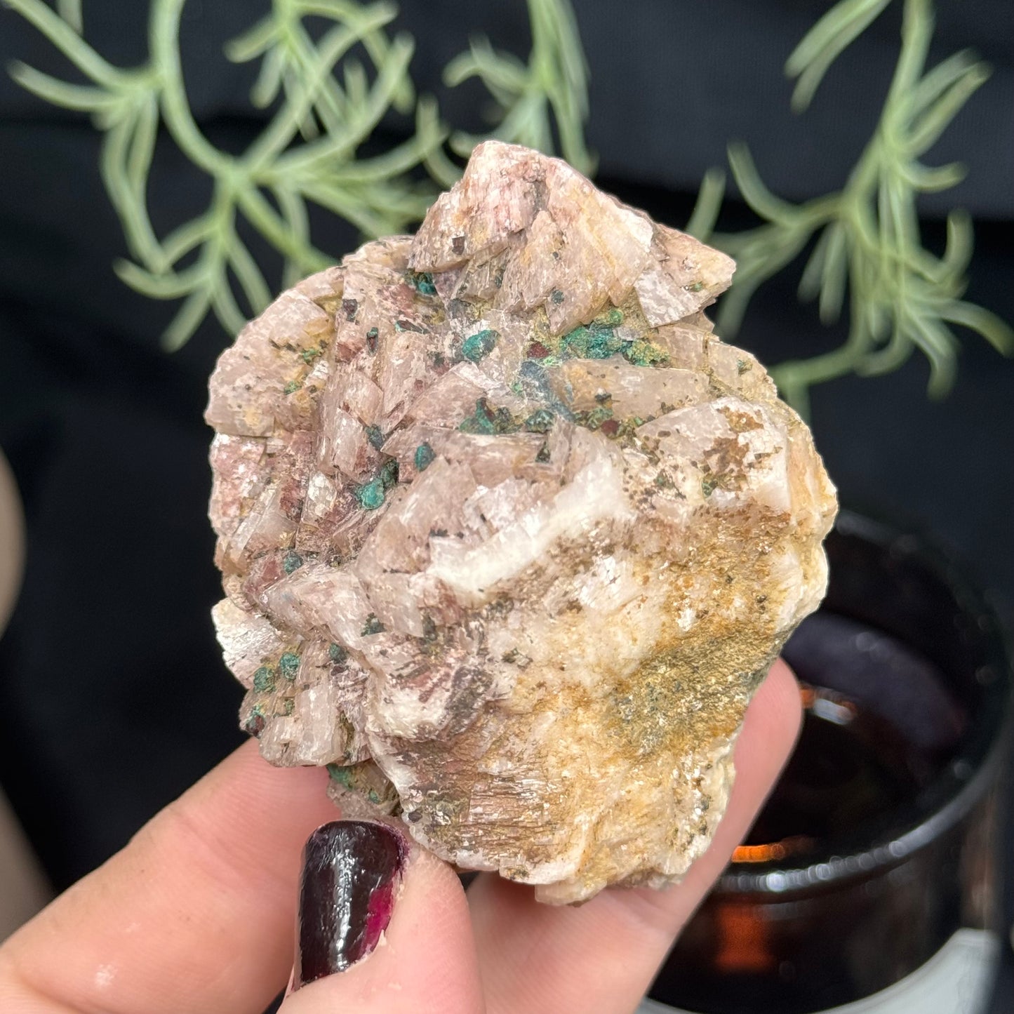 Pink Dolomite with Green Malachite Specimen