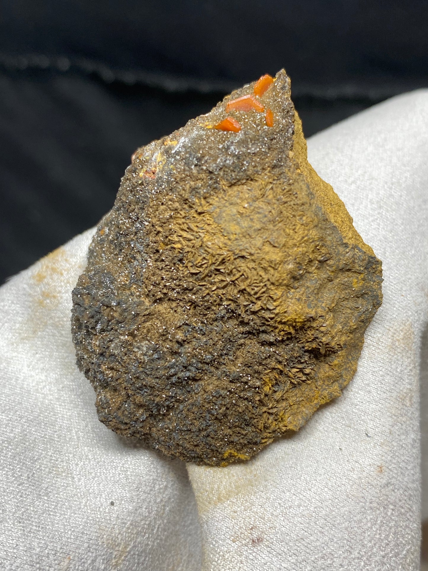 Micro Druzy Goethite Crystal Specimen with Vanadinite Blades 1.3”