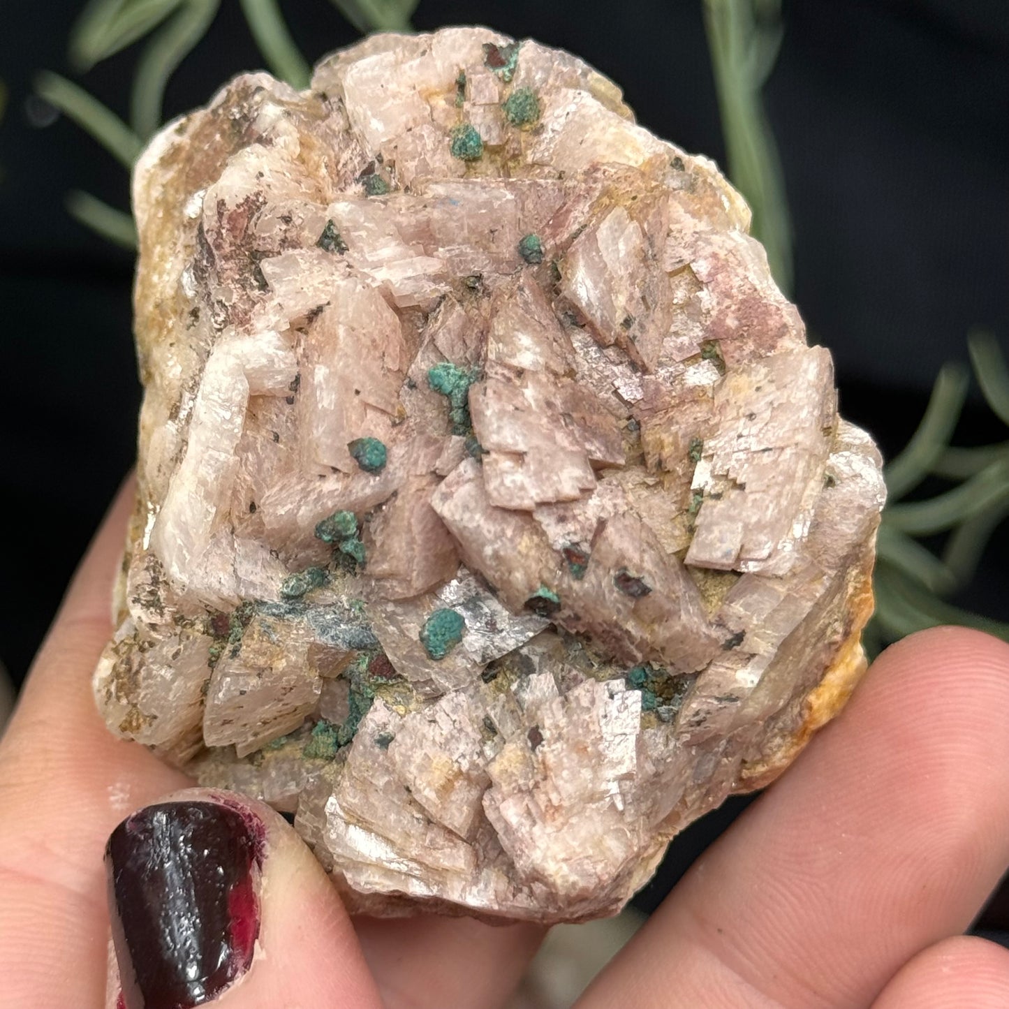 Pink Dolomite with Green Malachite Specimen