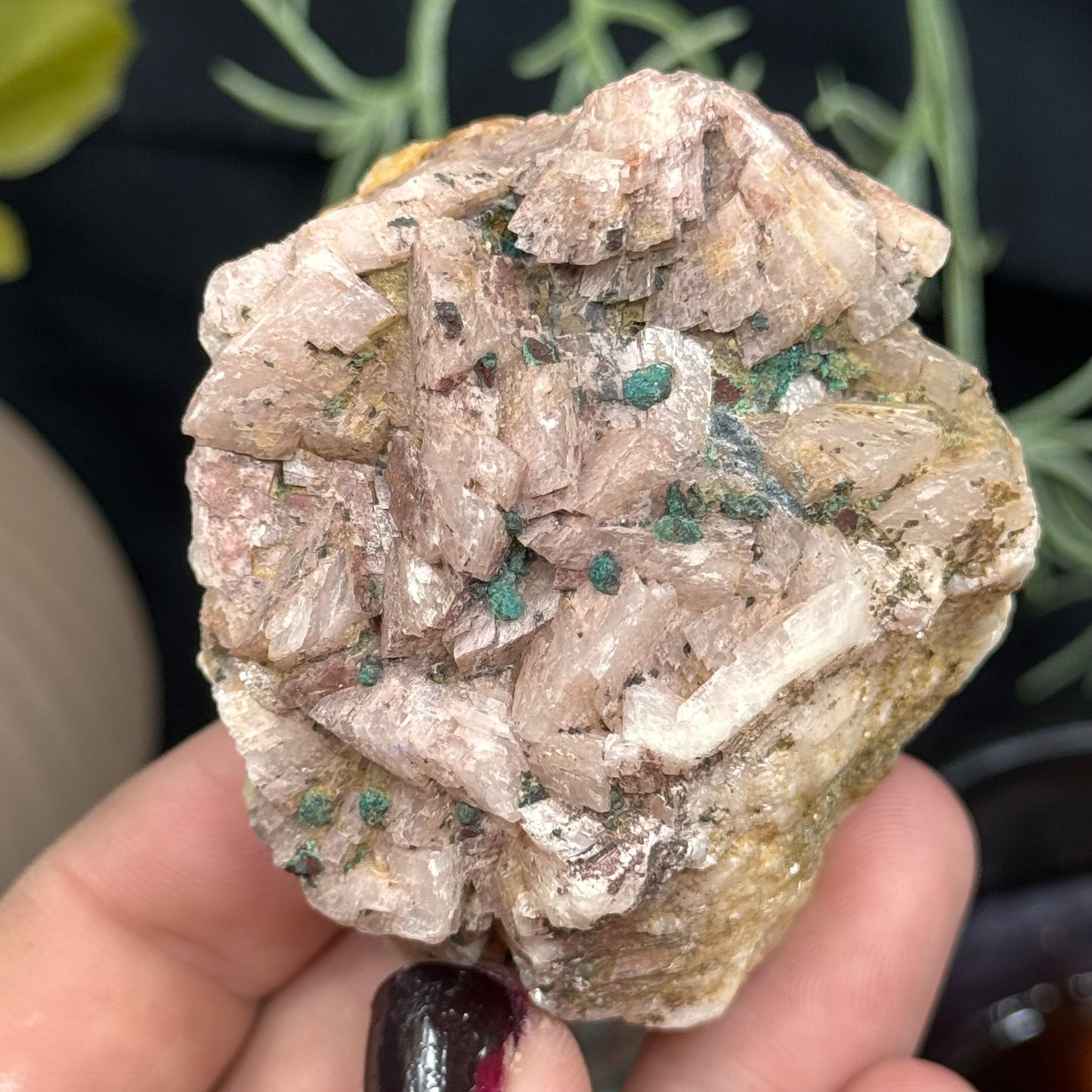 Pink Dolomite with Green Malachite Specimen