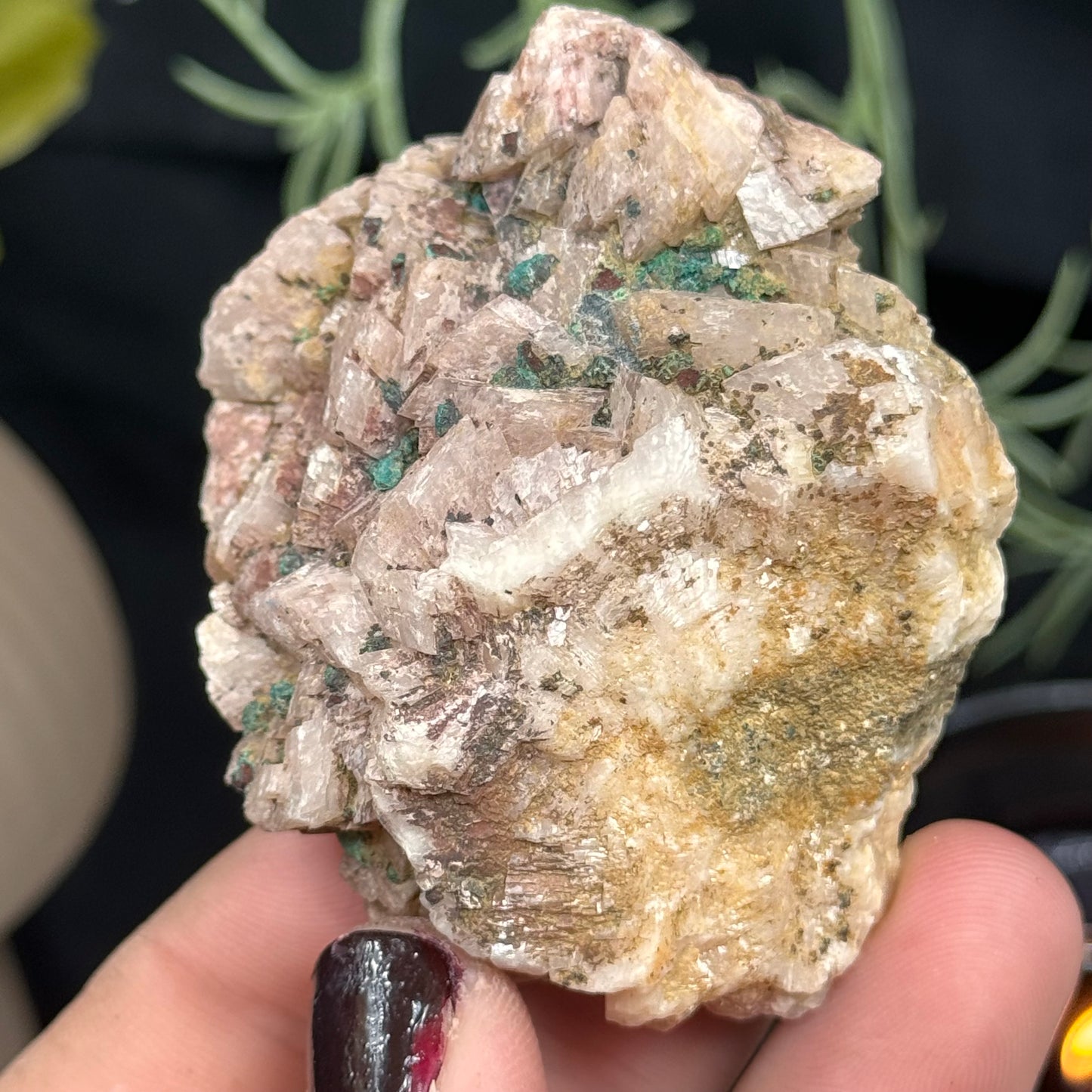 Pink Dolomite with Green Malachite Specimen