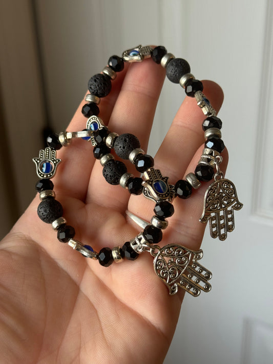 Lava Stone Eye Charm Bracelet