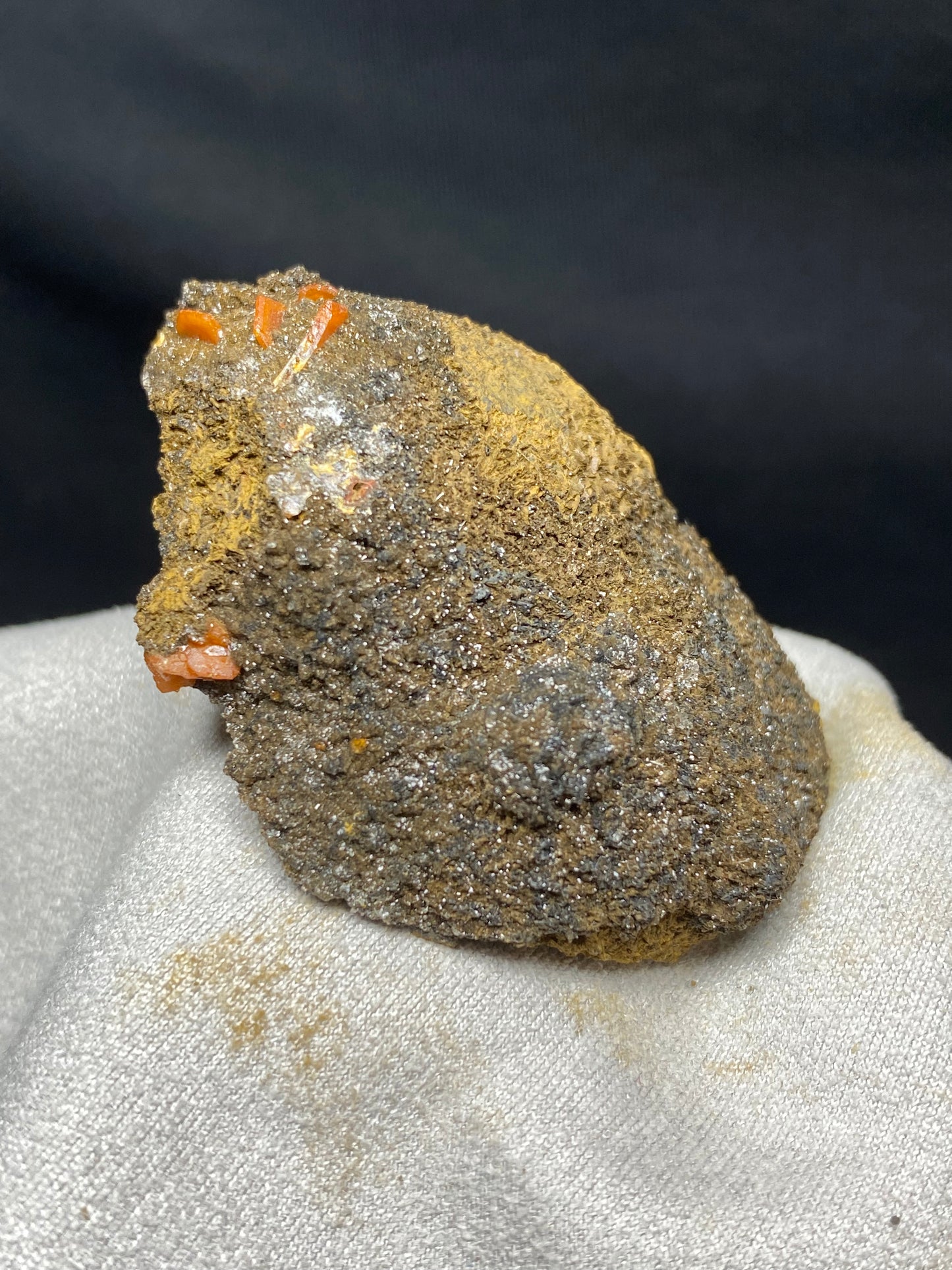 Micro Druzy Goethite Crystal Specimen with Vanadinite Blades 1.3”