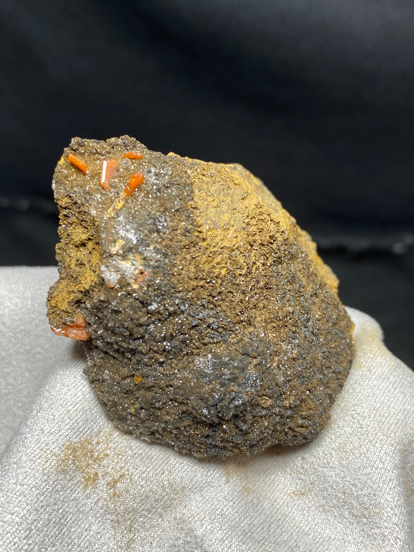 Micro Druzy Goethite Crystal Specimen with Vanadinite Blades 1.3”