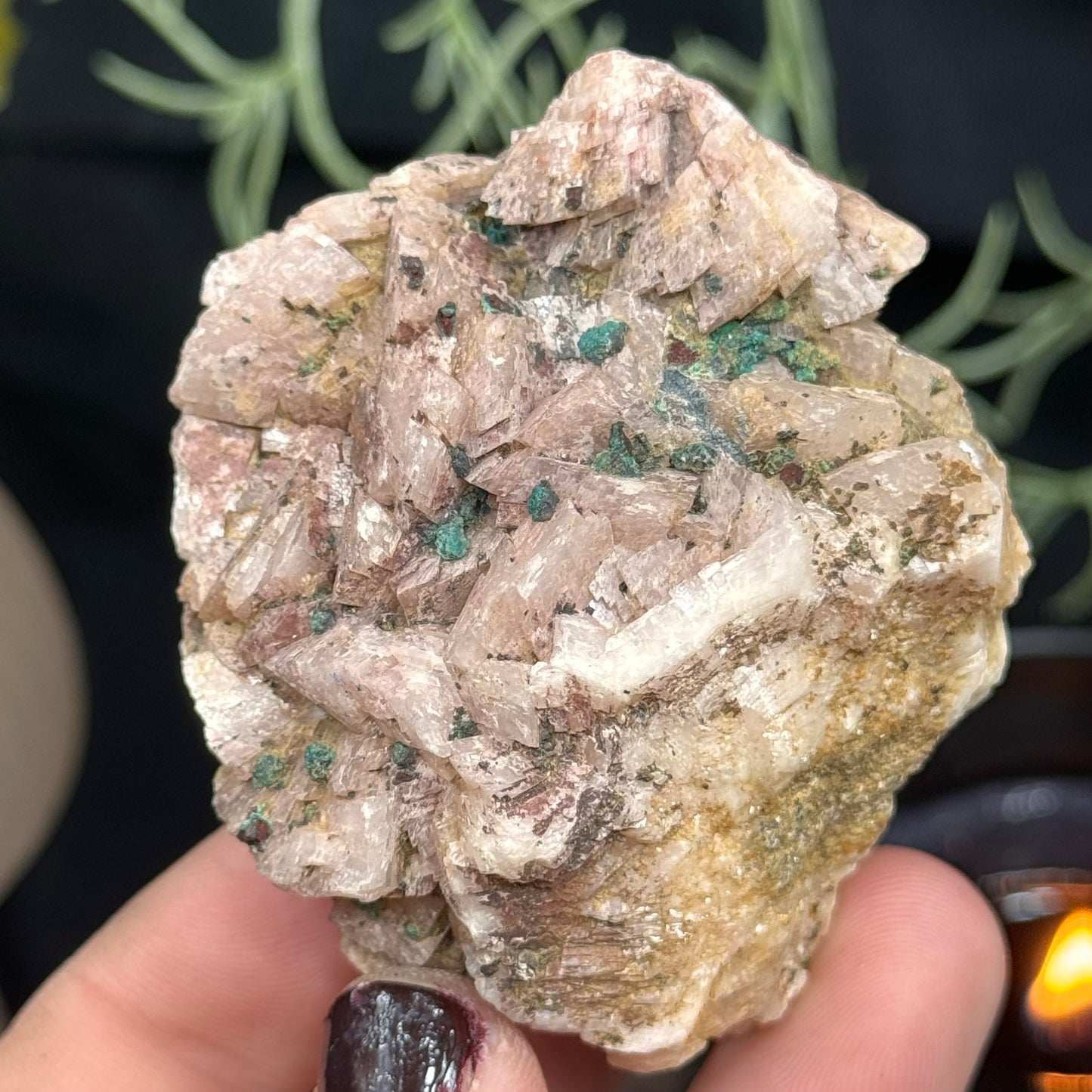 Pink Dolomite with Green Malachite Specimen