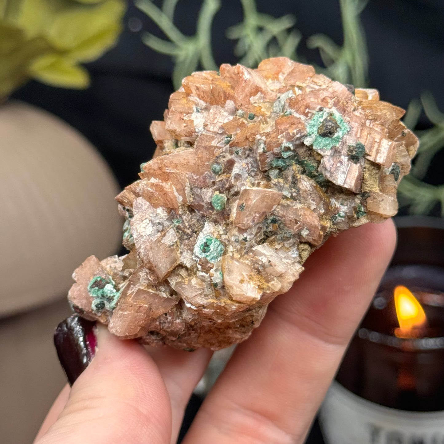 Pink Dolomite with Malachite Speckles, Morocco 2.3”