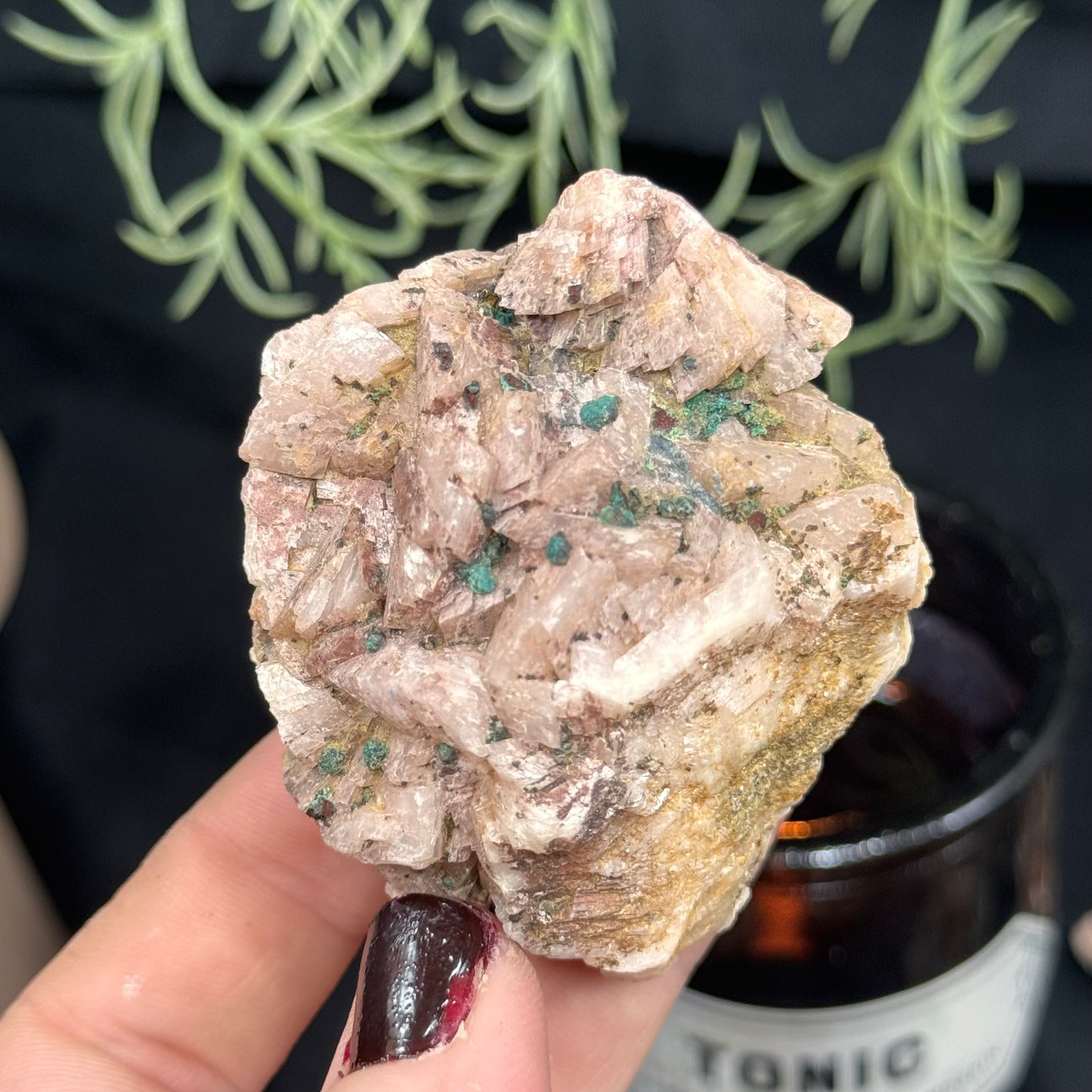 Pink Dolomite with Green Malachite Specimen