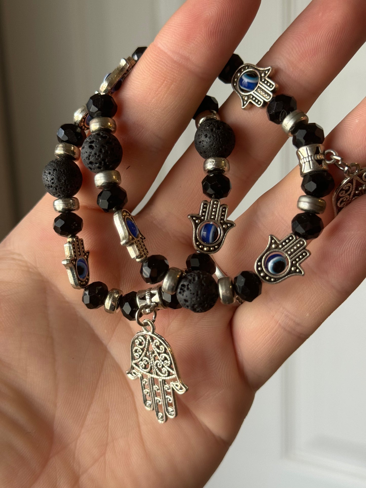 Lava Stone Eye Charm Bracelet