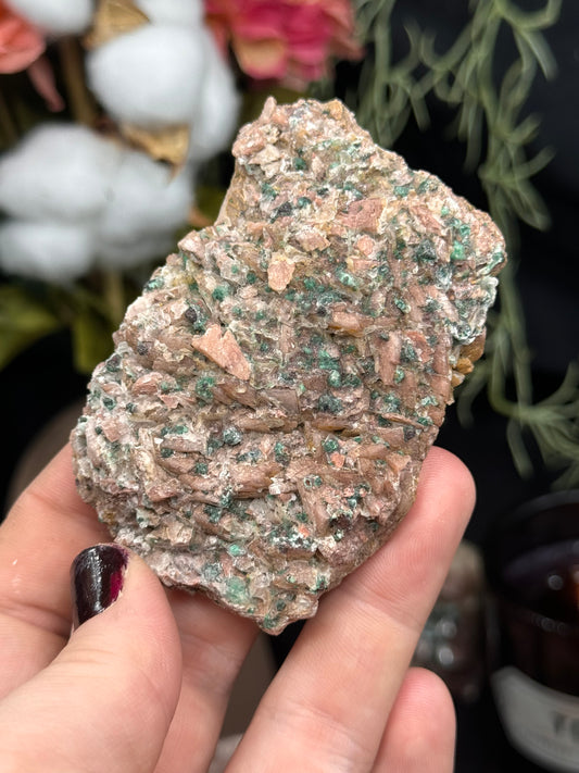 Pink Dolomite with Green Malachite Specimen