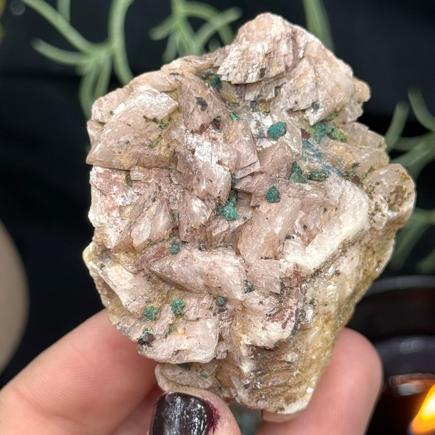 Pink Dolomite with Green Malachite Specimen